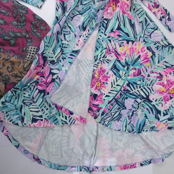Lilly Pulitzer Blue Pink Floral Wrap Dress Sz Xs - Picture 5 of 11